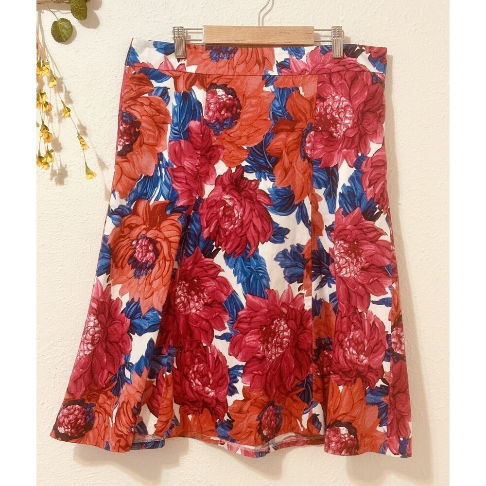 Talbots Women Size 10 Floral A-Line Skirt On-Seam Pockets Boho Retro Office
